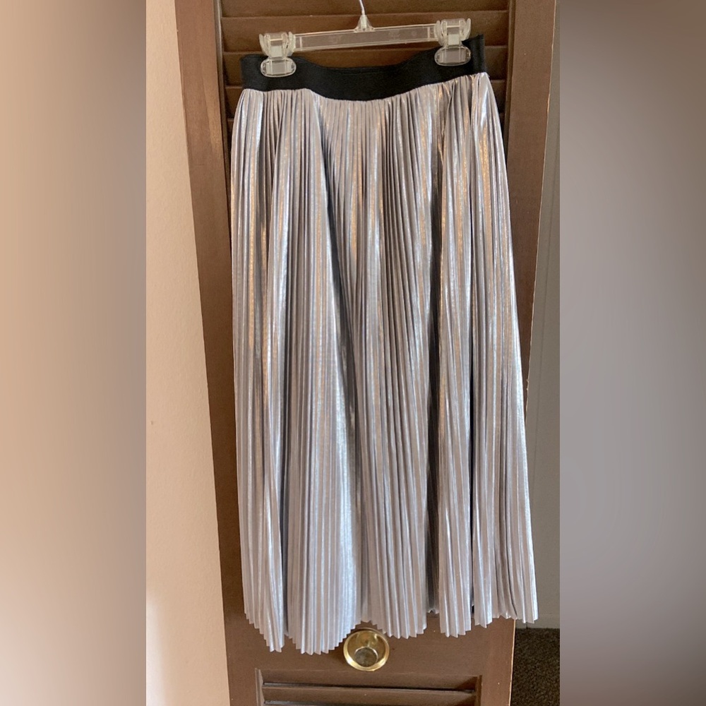INC International Concepts Metallic Silver Midi Skirt